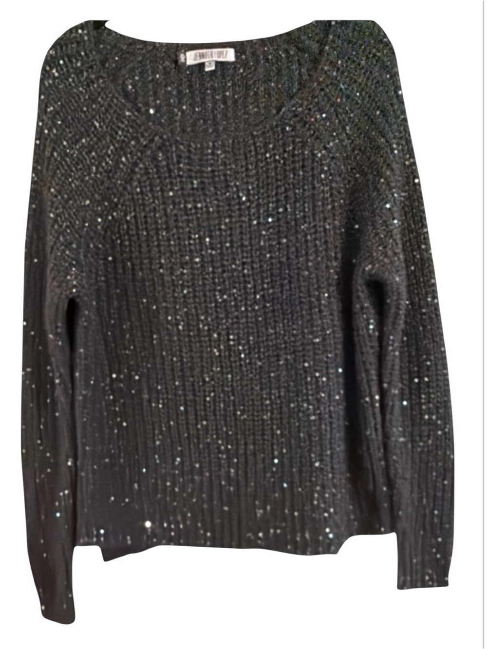 Jennifer Lopez Sequin Chunky Knit Raglan Scoop Neck Sparkly Sweater Medium M
